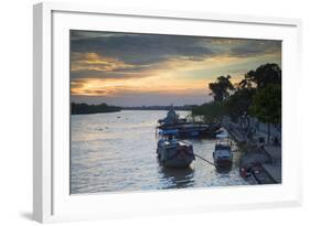 Boats on Ben Tre River at Sunset, Ben Tre, Mekong Delta, Vietnam, Indochina, Southeast Asia, Asia-Ian Trower-Framed Photographic Print