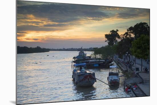 Boats on Ben Tre River at Sunset, Ben Tre, Mekong Delta, Vietnam, Indochina, Southeast Asia, Asia-Ian Trower-Mounted Photographic Print