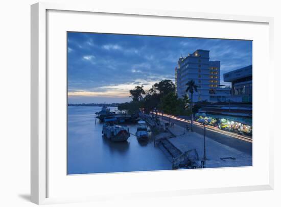 Boats on Ben Tre River at Sunset, Ben Tre, Mekong Delta, Vietnam, Indochina, Southeast Asia, Asia-Ian Trower-Framed Photographic Print