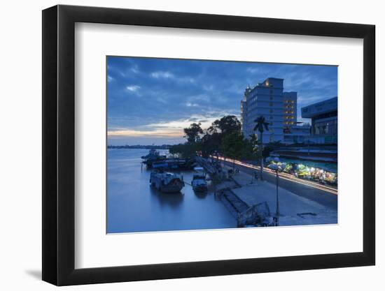 Boats on Ben Tre River at Sunset, Ben Tre, Mekong Delta, Vietnam, Indochina, Southeast Asia, Asia-Ian Trower-Framed Photographic Print