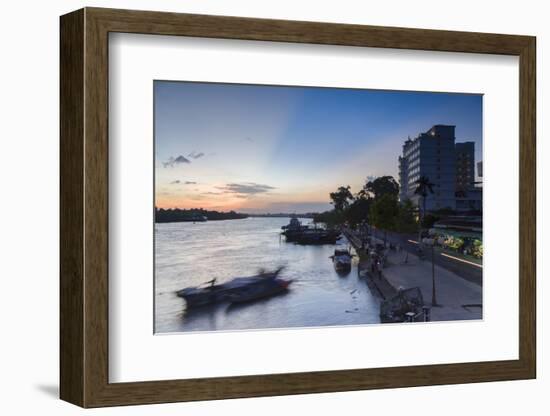 Boats on Ben Tre River at Sunset, Ben Tre, Mekong Delta, Vietnam, Indochina, Southeast Asia, Asia-Ian Trower-Framed Photographic Print