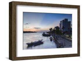 Boats on Ben Tre River at Sunset, Ben Tre, Mekong Delta, Vietnam, Indochina, Southeast Asia, Asia-Ian Trower-Framed Photographic Print