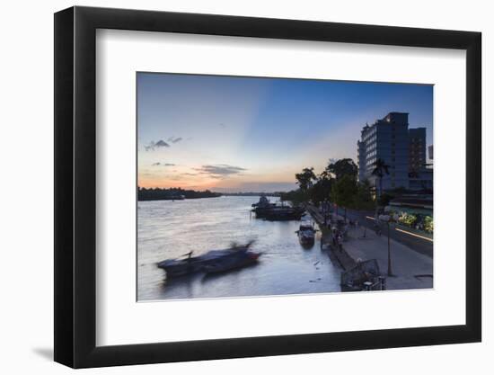 Boats on Ben Tre River at Sunset, Ben Tre, Mekong Delta, Vietnam, Indochina, Southeast Asia, Asia-Ian Trower-Framed Photographic Print