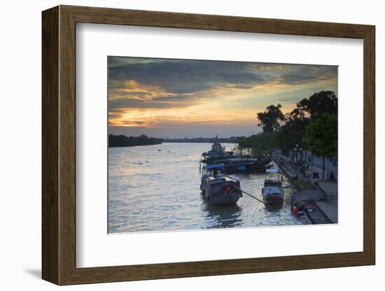 Boats on Ben Tre River at Sunset, Ben Tre, Mekong Delta, Vietnam, Indochina, Southeast Asia, Asia-Ian Trower-Framed Photographic Print