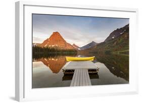 Boats on Calm Morning at Two Medicine Lake in Glacier National Park, Montana, USA-Chuck Haney-Framed Photographic Print