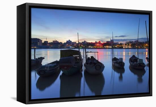 Boats on Can Tho River at Sunset, Can Tho, Mekong Delta, Vietnam, Indochina, Southeast Asia, Asia-Ian Trower-Framed Stretched Canvas