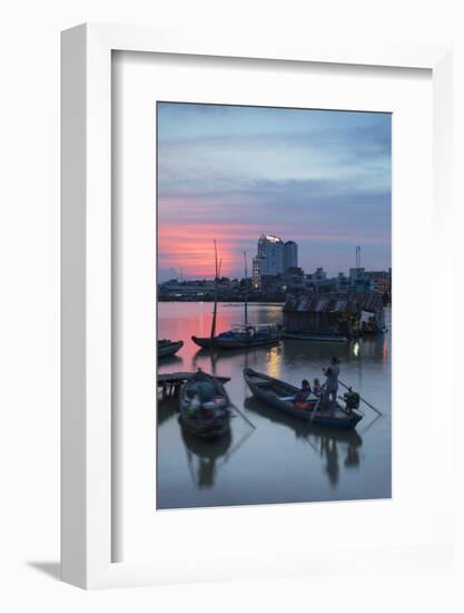 Boats on Can Tho River at Sunset, Can Tho, Mekong Delta, Vietnam, Indochina, Southeast Asia, Asia-Ian Trower-Framed Photographic Print