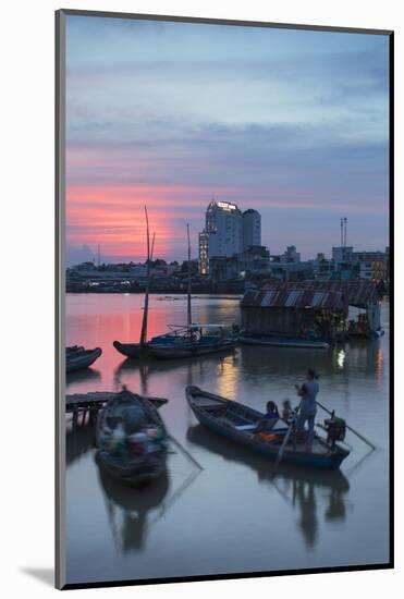 Boats on Can Tho River at Sunset, Can Tho, Mekong Delta, Vietnam, Indochina, Southeast Asia, Asia-Ian Trower-Mounted Photographic Print