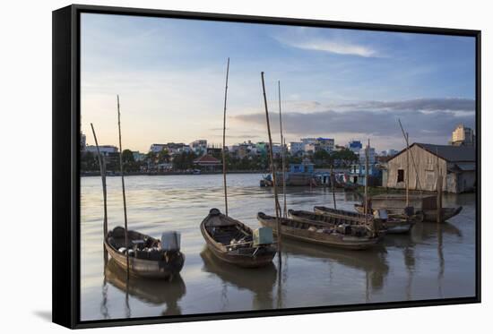 Boats on Can Tho River, Can Tho, Mekong Delta, Vietnam, Indochina, Southeast Asia, Asia-Ian Trower-Framed Stretched Canvas