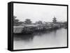 Boats on Canal with Pagoda in Background-null-Framed Stretched Canvas
