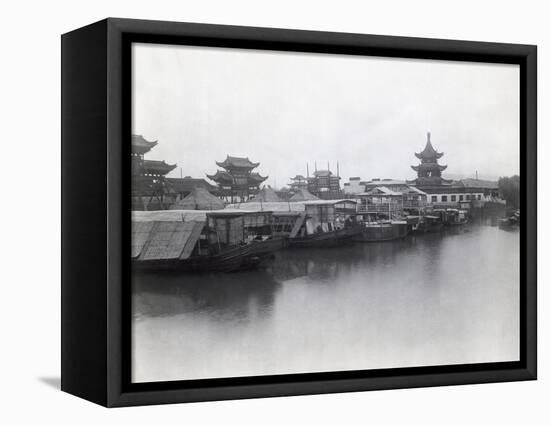 Boats on Canal with Pagoda in Background-null-Framed Stretched Canvas