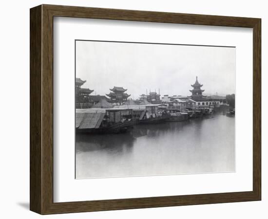 Boats on Canal with Pagoda in Background-null-Framed Photographic Print