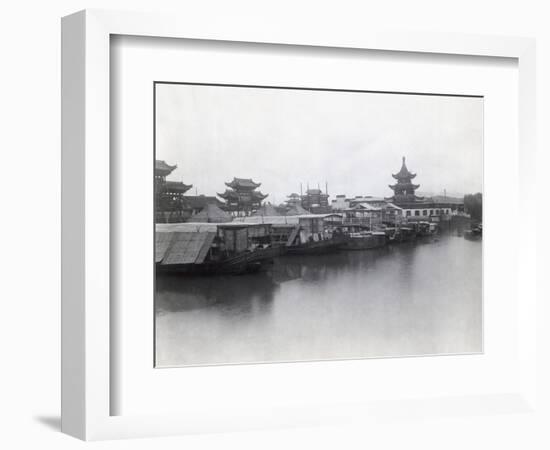 Boats on Canal with Pagoda in Background-null-Framed Photographic Print