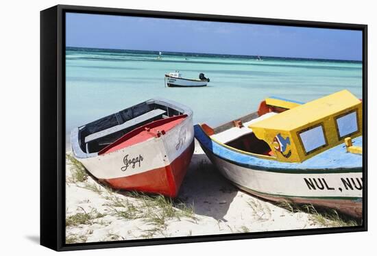 Boats on Eagle Beach, Aruba-George Oze-Framed Stretched Canvas