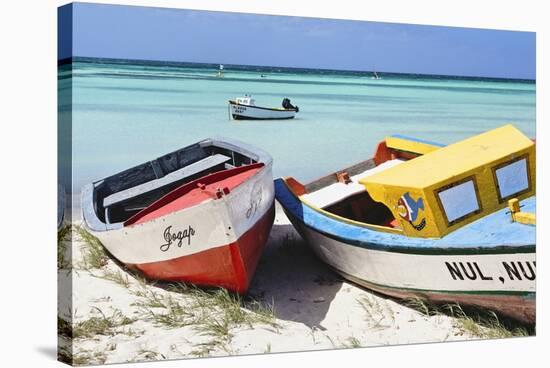 Boats on Eagle Beach, Aruba-George Oze-Stretched Canvas