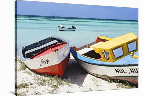 Boats on Eagle Beach, Aruba-George Oze-Stretched Canvas