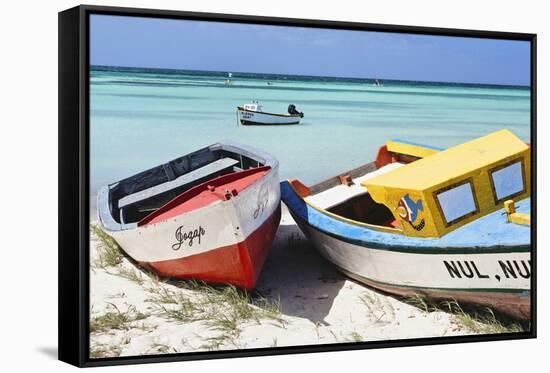 Boats on Eagle Beach, Aruba-George Oze-Framed Stretched Canvas
