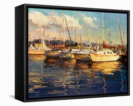 Boats on Glassy Harbor-Furtesen-Framed Stretched Canvas