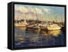 Boats on Glassy Harbor-Furtesen-Framed Stretched Canvas