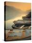 Boats on Lake, Wales-Peter Adams-Stretched Canvas