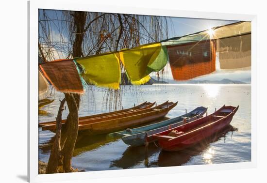 Boats on Lugu Lake, Lige village, Yunnan, China-Ian Trower-Framed Photographic Print