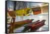 Boats on Lugu Lake, Lige village, Yunnan, China-Ian Trower-Framed Stretched Canvas