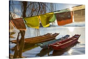 Boats on Lugu Lake, Lige village, Yunnan, China-Ian Trower-Stretched Canvas