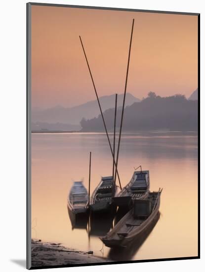 Boats on Mekong River at Sunset, Luang Prabang, Laos-Ian Trower-Mounted Photographic Print