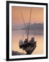 Boats on Mekong River at Sunset, Luang Prabang, Laos-Ian Trower-Framed Photographic Print