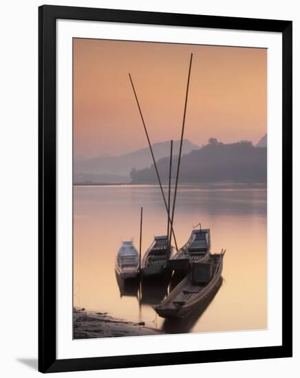 Boats on Mekong River at Sunset, Luang Prabang, Laos-Ian Trower-Framed Photographic Print