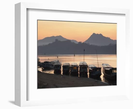 Boats on Mekong River at Sunset, Luang Prabang, Laos-Ian Trower-Framed Photographic Print