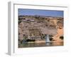 Boats on Nile River Passing Massive Statues of Pharoh Ramses II at Door to Queen Nefertari's Temple-James Burke-Framed Photographic Print