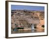 Boats on Nile River Passing Massive Statues of Pharoh Ramses II at Door to Queen Nefertari's Temple-James Burke-Framed Photographic Print