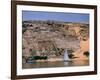 Boats on Nile River Passing Massive Statues of Pharoh Ramses II at Door to Queen Nefertari's Temple-James Burke-Framed Photographic Print