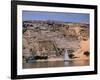 Boats on Nile River Passing Massive Statues of Pharoh Ramses II at Door to Queen Nefertari's Temple-James Burke-Framed Photographic Print