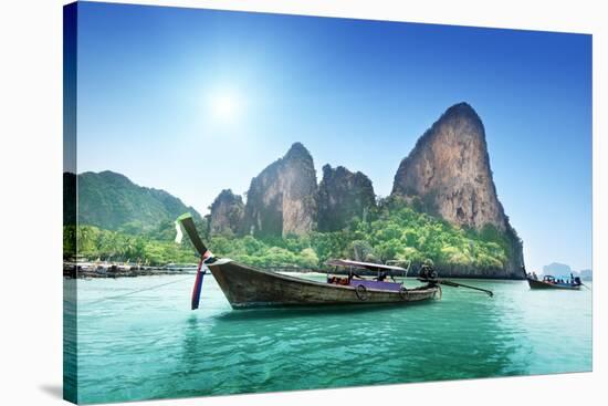 Boats on Railay Beach in Krabi Thailand-Iakov Kalinin-Stretched Canvas