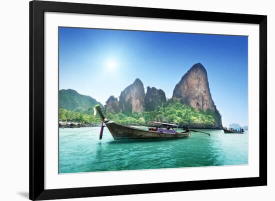 Boats on Railay Beach in Krabi Thailand-Iakov Kalinin-Framed Photographic Print