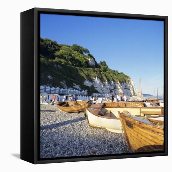 Boats on the Beach, Beer, Devon, England, UK-John Miller-Framed Stretched Canvas