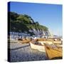 Boats on the Beach, Beer, Devon, England, UK-John Miller-Stretched Canvas