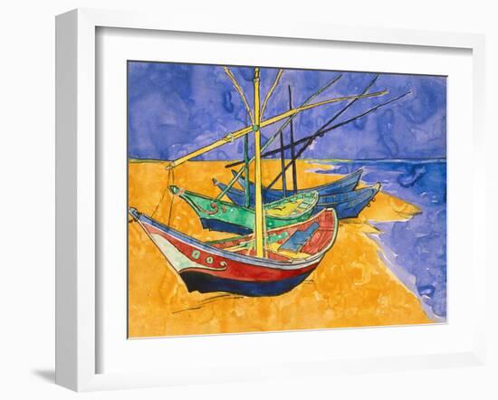 Boats on the Beach of Les-Saintes-Maries, 1888-Vincent van Gogh-Framed Premium Giclee Print