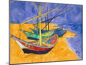 Boats on the Beach of Les-Saintes-Maries, 1888-Vincent van Gogh-Mounted Premium Giclee Print
