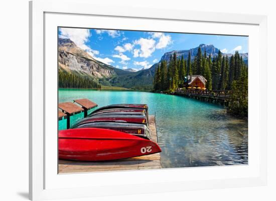 Boats on the Dock, Emerald Lake, Canada-George Oze-Framed Photographic Print