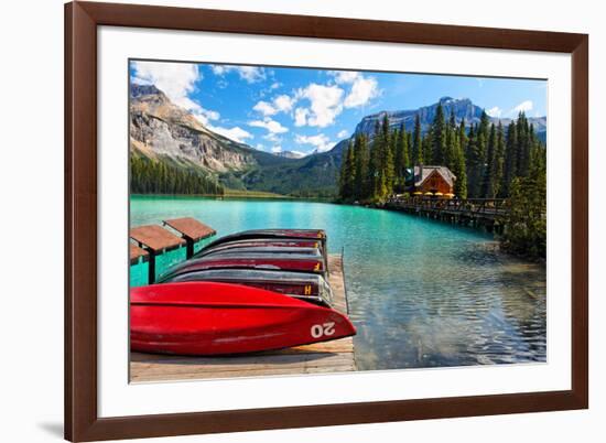 Boats on the Dock, Emerald Lake, Canada-George Oze-Framed Photographic Print