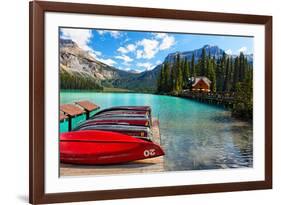 Boats on the Dock, Emerald Lake, Canada-George Oze-Framed Photographic Print