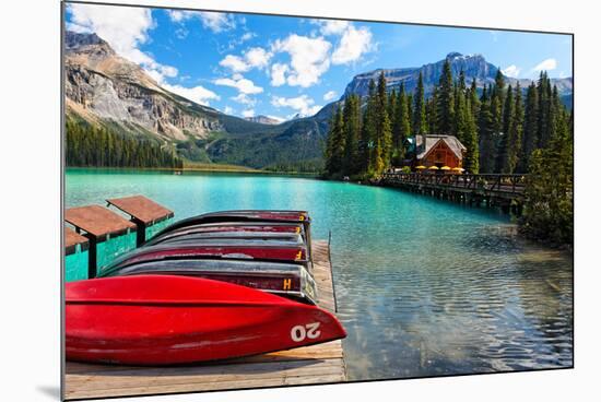 Boats on the Dock, Emerald Lake, Canada-George Oze-Mounted Photographic Print