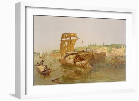 Boats on the Ganges, from 'India Ancient and Modern', 1867 (Colour Litho)-William 'Crimea' Simpson-Framed Giclee Print