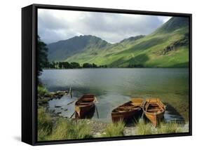 Boats on the Lake, Buttermere, Lake District National Park, Cumbria, England, UK-Roy Rainford-Framed Stretched Canvas