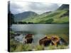 Boats on the Lake, Buttermere, Lake District National Park, Cumbria, England, UK-Roy Rainford-Stretched Canvas