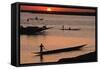 Boats on the Niger River at Sunset. Niger River, Mali., 1990S (Photo)-James L Stanfield-Framed Stretched Canvas