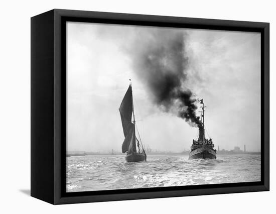 Boats on the River Thames-null-Framed Stretched Canvas